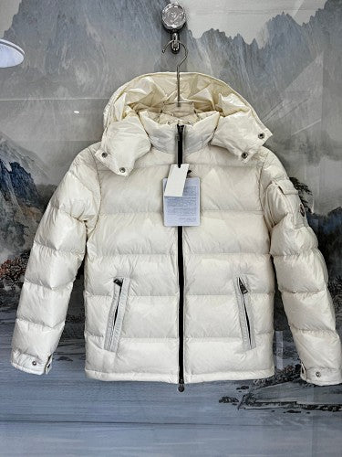 Moncler Glossy Ivory White Hooded Quilted Puffer Jacket