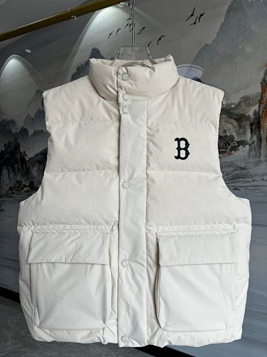 B Logo White Quilted Snap-Front Puffer Vest