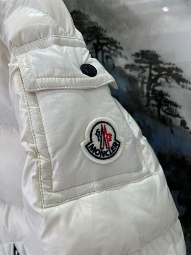 Moncler Glossy Ivory White Hooded Quilted Puffer Jacket