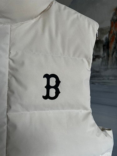 B Logo White Quilted Snap-Front Puffer Vest