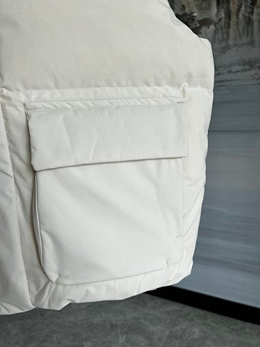 B Logo White Quilted Snap-Front Puffer Vest