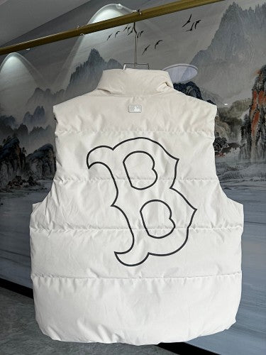 B Logo White Quilted Snap-Front Puffer Vest