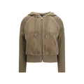 Moncler Hybrid Khaki Brown Knit-Sleeve Hooded Jacket