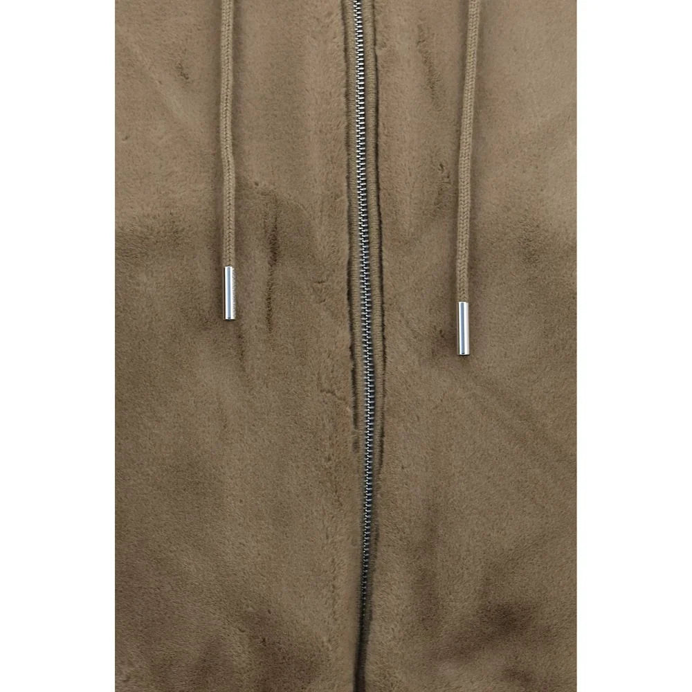 Moncler Hybrid Khaki Brown Knit-Sleeve Hooded Jacket