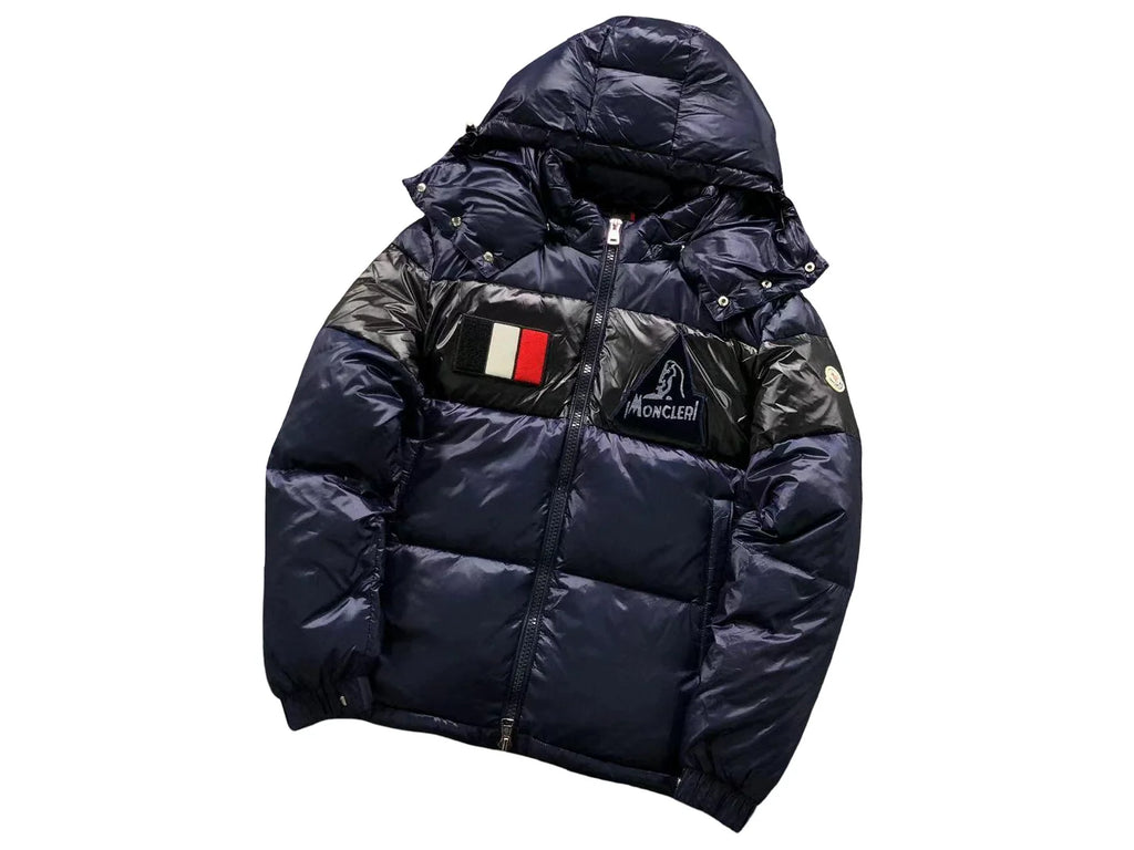 Moncler Navy Blue and Black Glossy Hooded Puffer Jacket