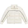 Moncler White Men's Down Puffer Jacket with Contrast Back Stripe