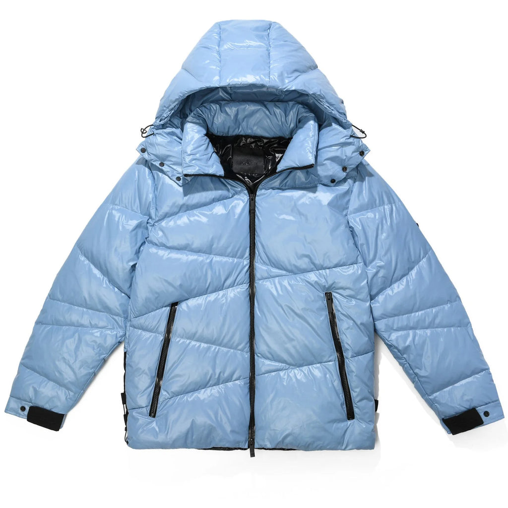 Moncler Glossy Light Blue Hooded Quilted Puffer Jacket
