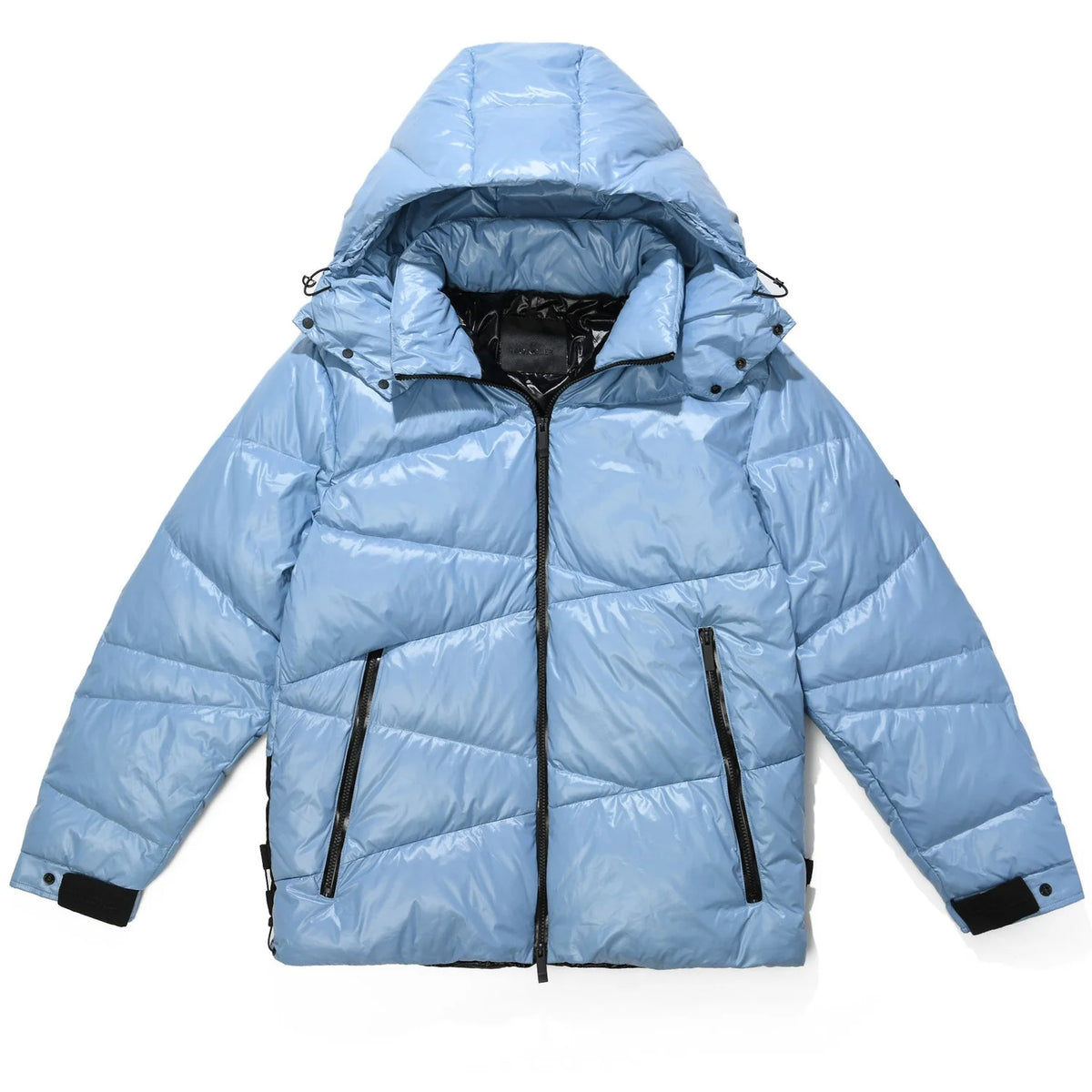 Moncler Glossy Light Blue Hooded Quilted Puffer Jacket