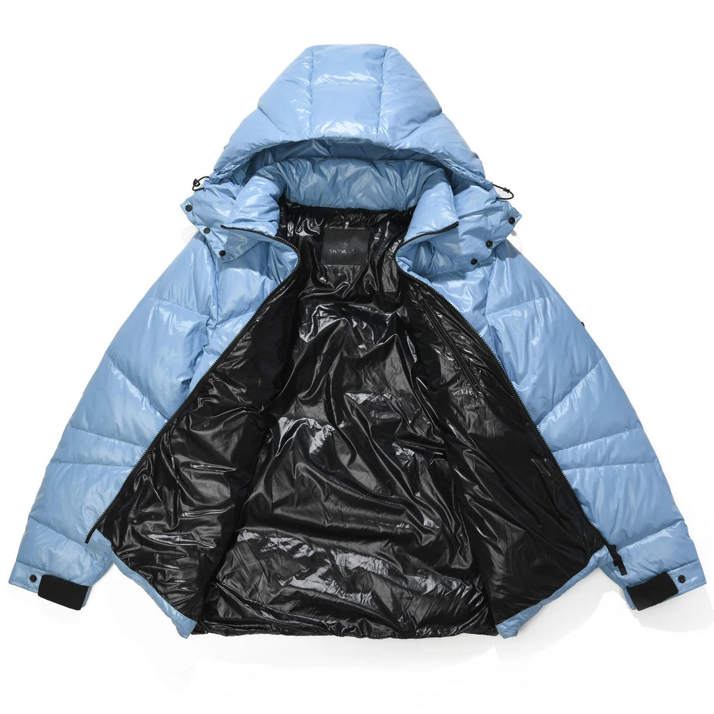 Moncler Glossy Light Blue Hooded Quilted Puffer Jacket