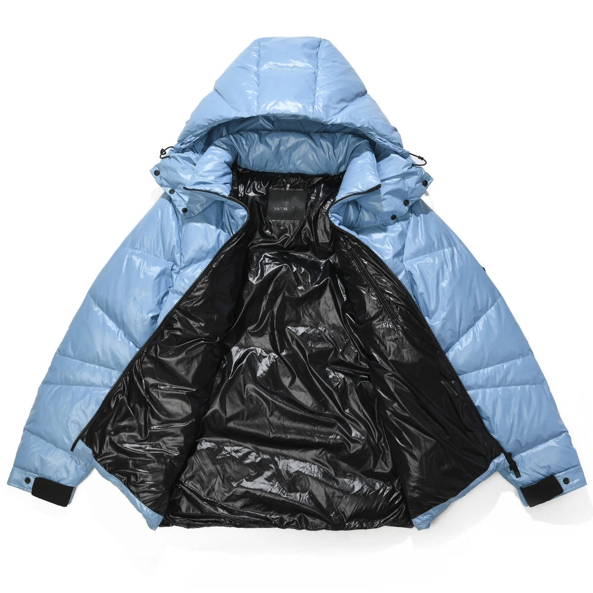 Moncler Glossy Light Blue Hooded Quilted Puffer Jacket