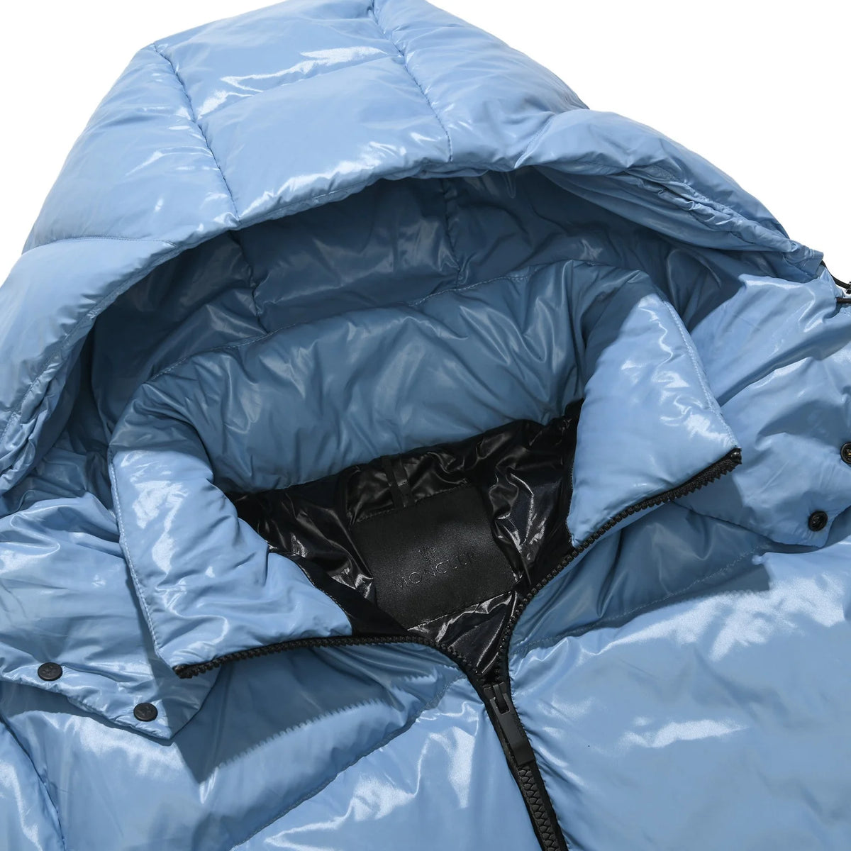 Moncler Glossy Light Blue Hooded Quilted Puffer Jacket