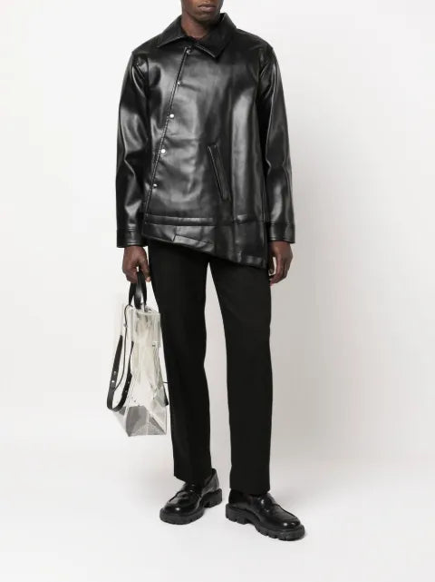 Black Comme Des Garçons asymmetric-hem artificial leather jacket