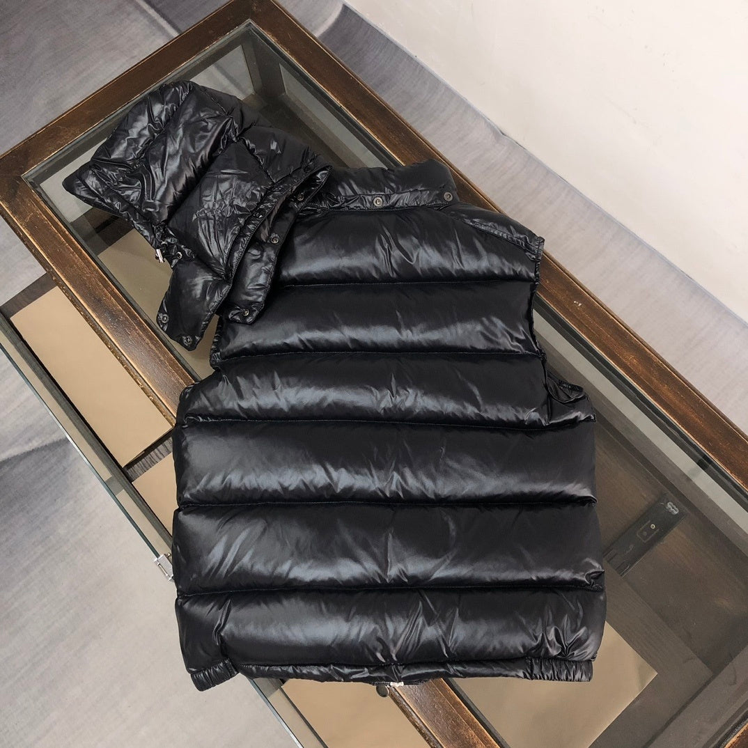 Moncler Glossy Black Hooded Quilted Puffer Vest