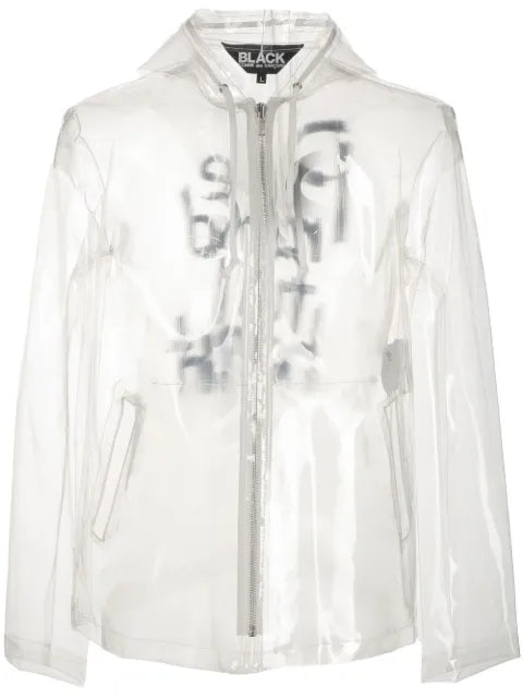 Black Comme Des Garçons slogan-print transparent jacket