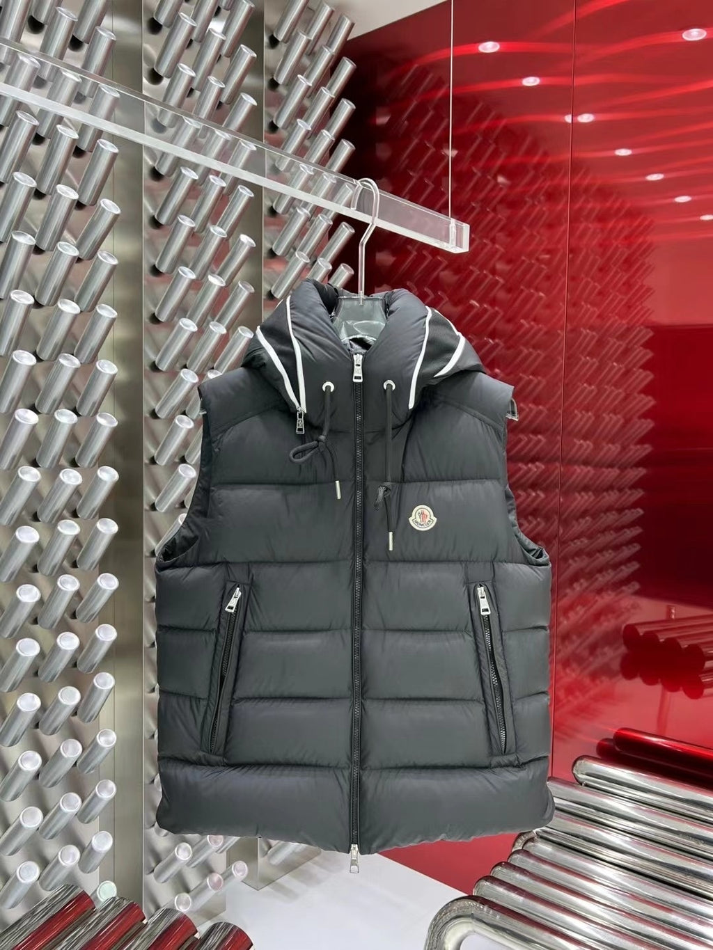 Moncler Quilted Charcoal Gray Hooded Puffer Vest