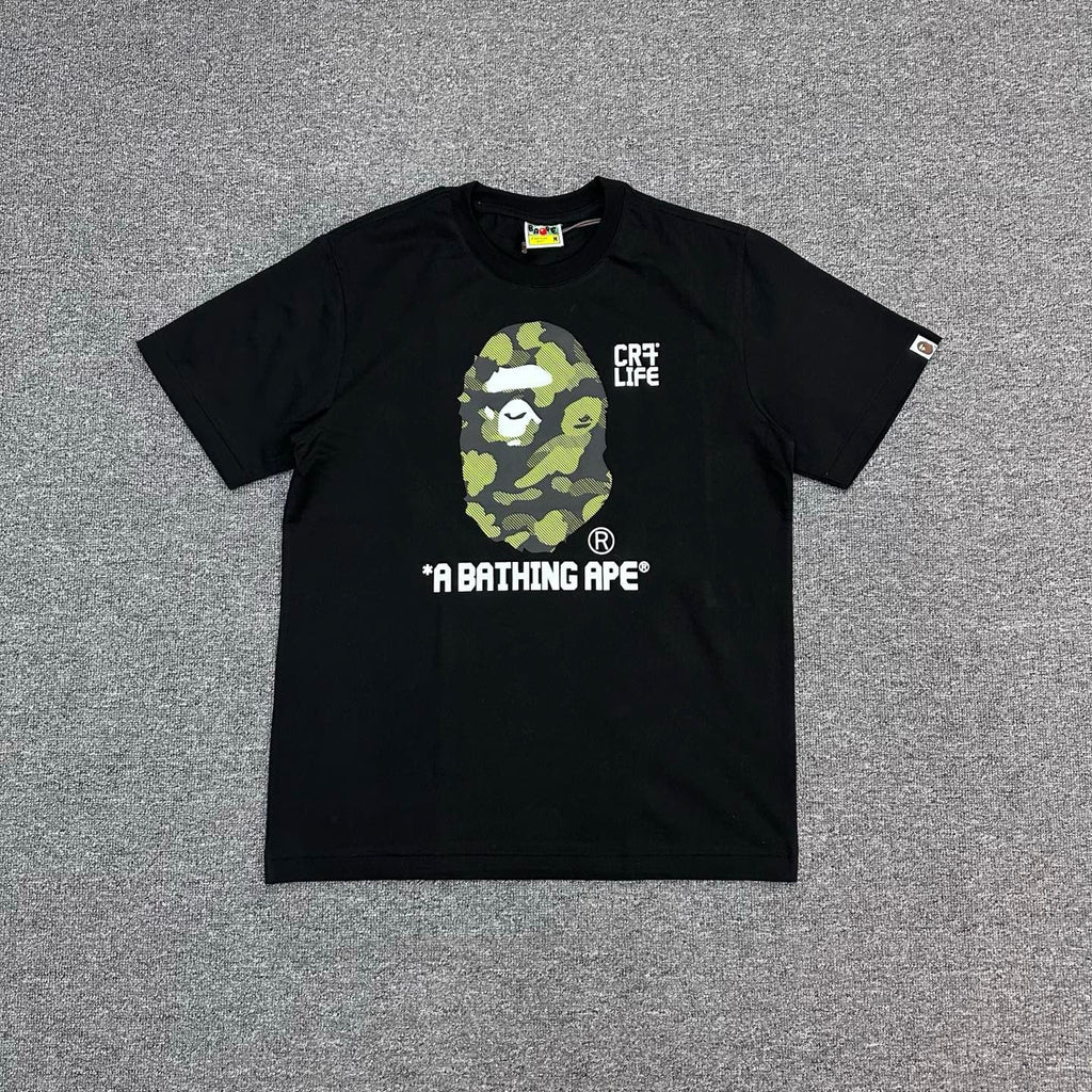 BAPE × CR7 LIFE FW25 Halftone Green Camo Ape Head Oversized Heavyweight Unisex T-Shirt