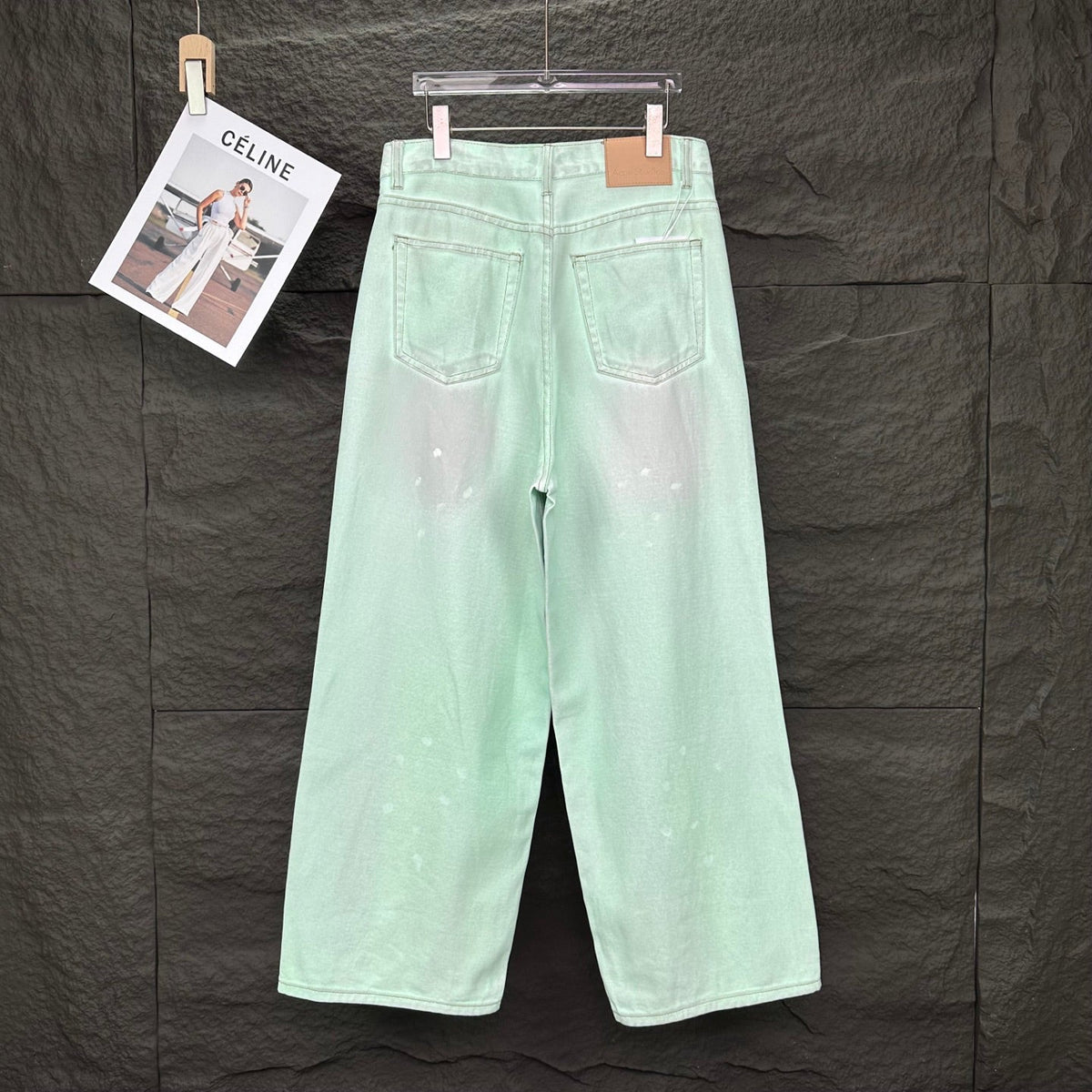 Acne Studios Mint Wash Paint‑Splatter Wide‑Leg Jeans