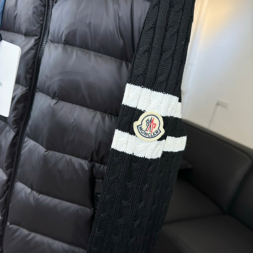 Moncler Hybrid Black Cable-Knit Zip-Front Jacket