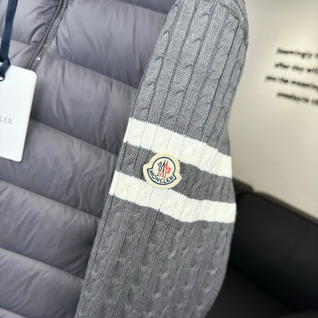 Moncler Hybrid Gray Cable-Knit Zip-Front Jacket
