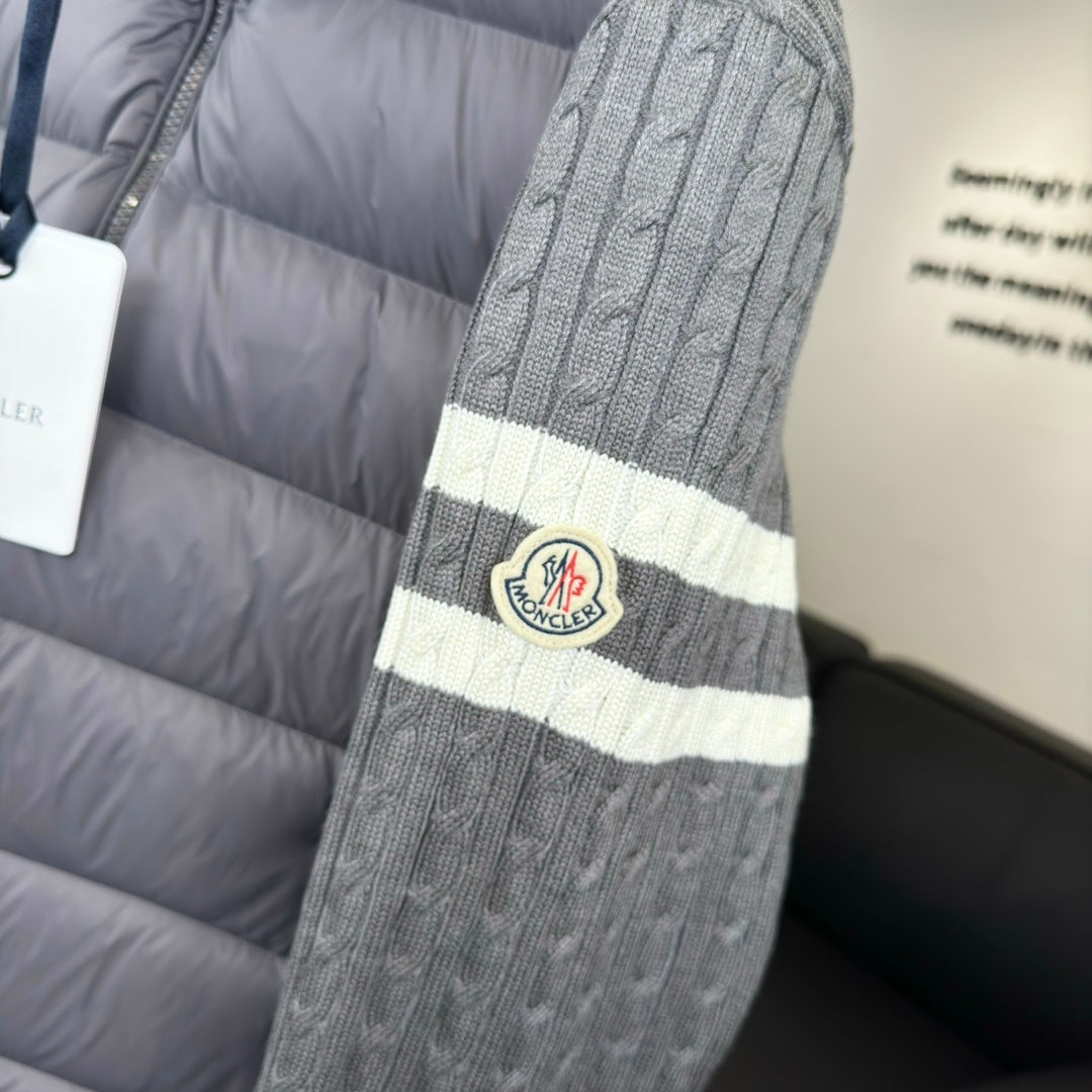 Moncler Hybrid Gray Cable-Knit Zip-Front Jacket