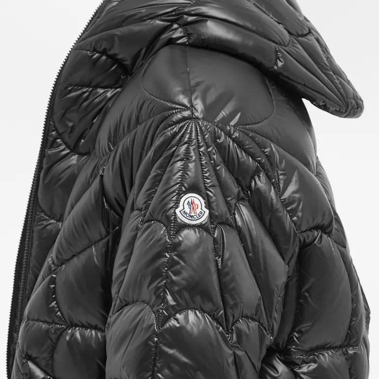 Moncler Black Glossy Hooded Puffer Jacket with Geometric Quilting