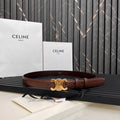 CELINE CL TRIOMPHE 25 MM BELT IN PENNY BROWN CALFSKIN GOLD HARDWARE