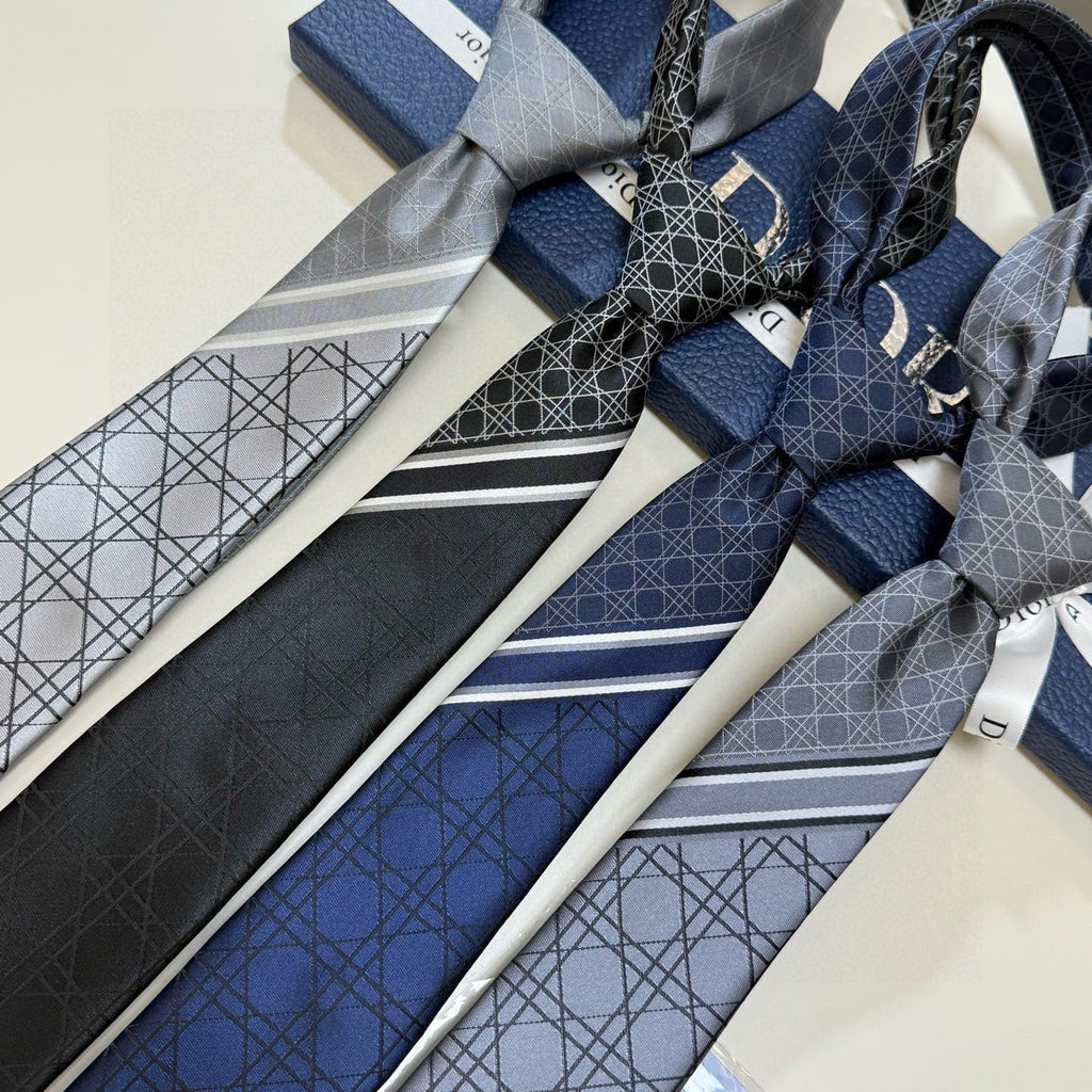 Dior Style Men's Oblique Geometric Silk Tie