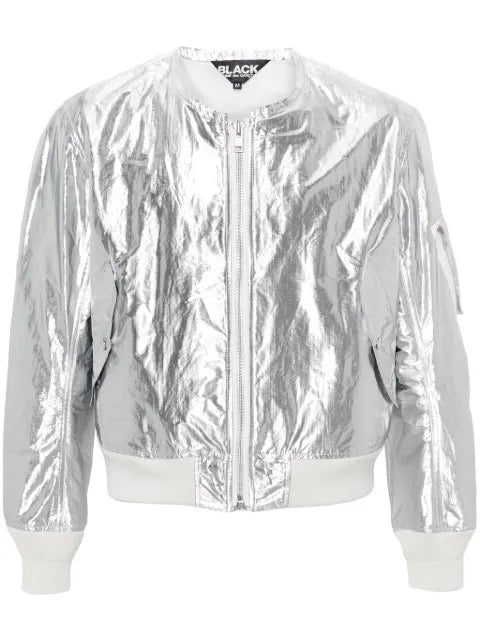Black Comme Des Garçons bomber jacket with metallic finish