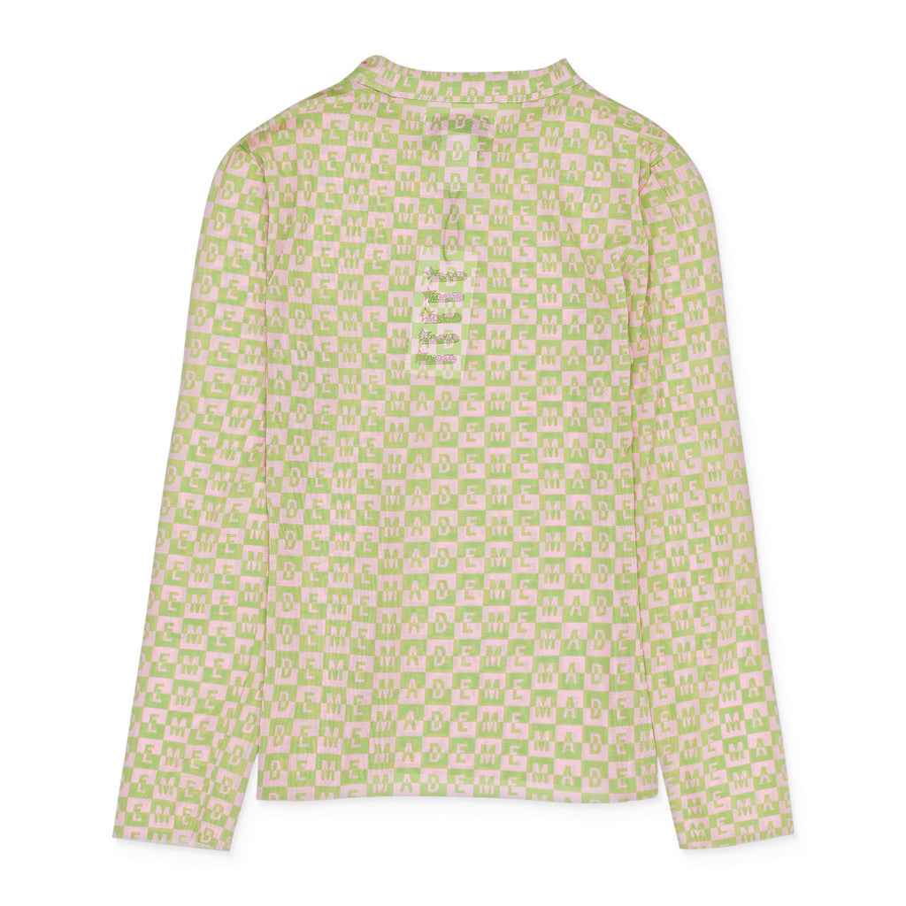 CHECKERED LOGO MESH LONG SLEEVE PINK/GREEN TOP