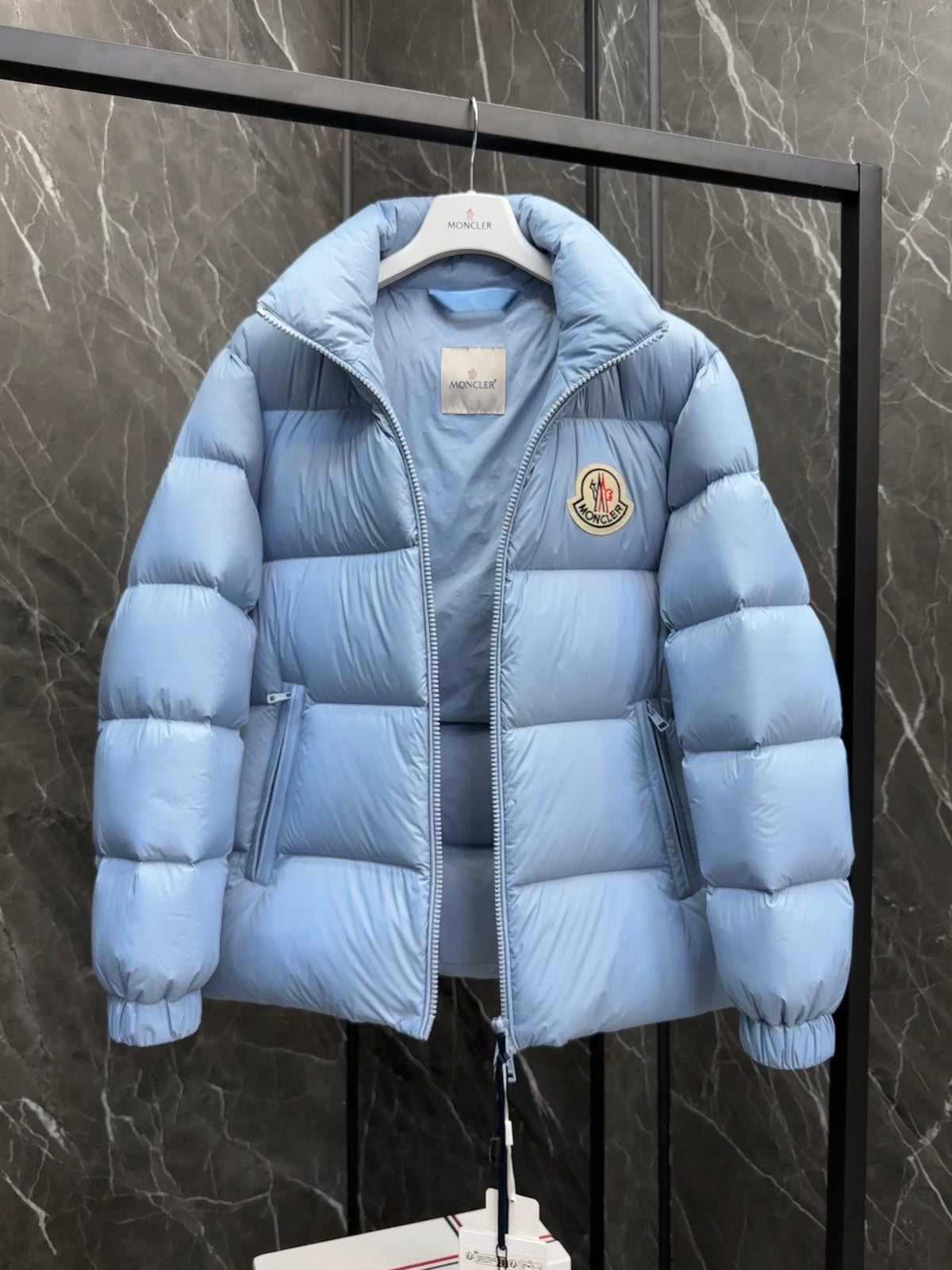 Moncler Quilted Light Blue Stand-Collar Puffer Jacket