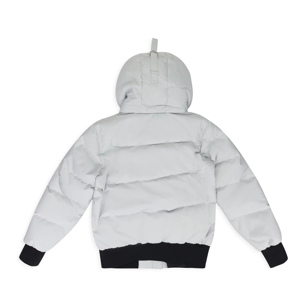 Moose Knuckles Quilted White Hooded Puffer Bomber Jacket