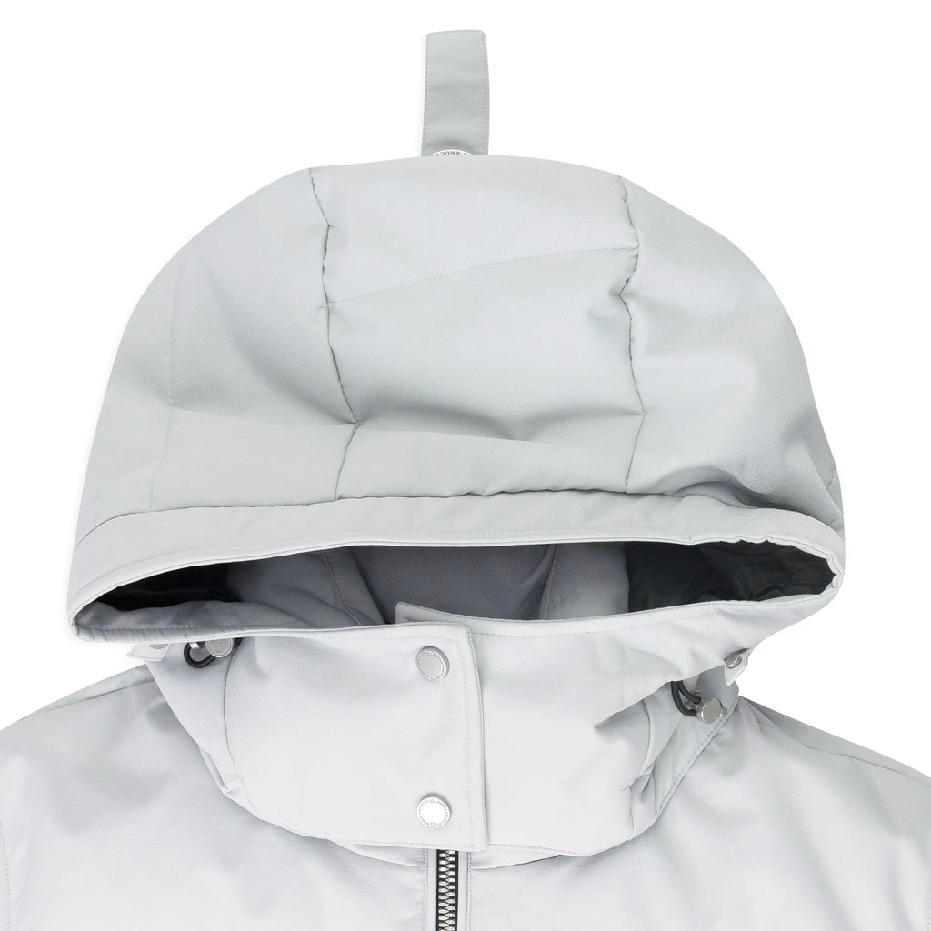 Moose Knuckles Quilted White Hooded Puffer Bomber Jacket