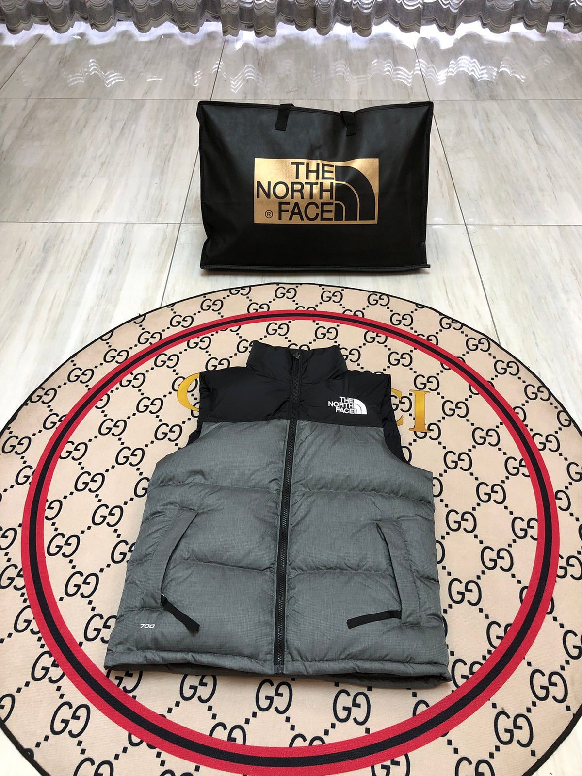 The North Face Quilted Gray and Black Puffer Vest