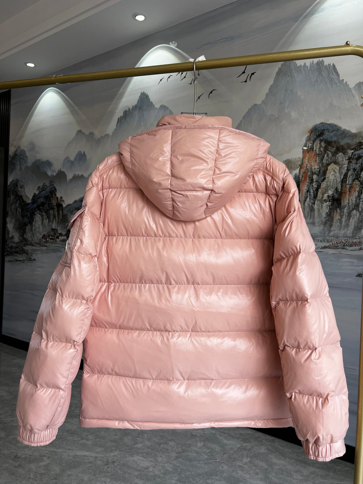 Moncler Glossy Blush Pink Hooded Quilted Puffer Jacket