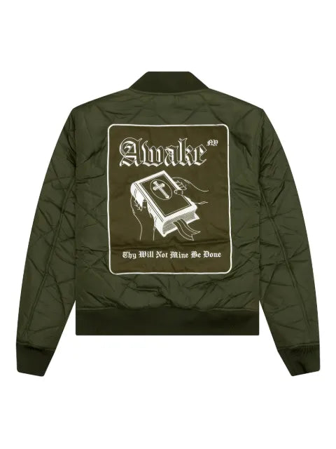 Awake NY logo-embroidered quilted bomber jacket