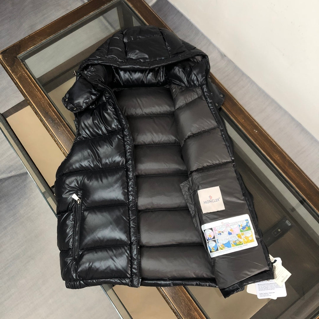 Moncler Glossy Black Hooded Quilted Puffer Vest