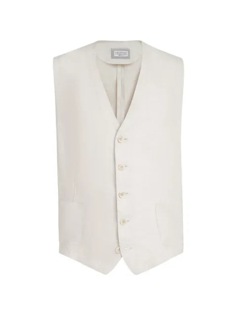 Brunello Cucinelli linen micro chevron waistcoat