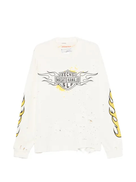 SECND SLF crystal-embellished distressed sweater