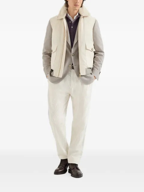 Brunello Cucinelli waxed Techno cotton down vest with detachable shearling collar