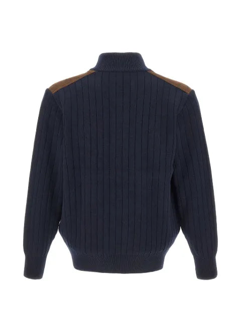 Paul & Shark ribbed-knit suede-panel cardigan