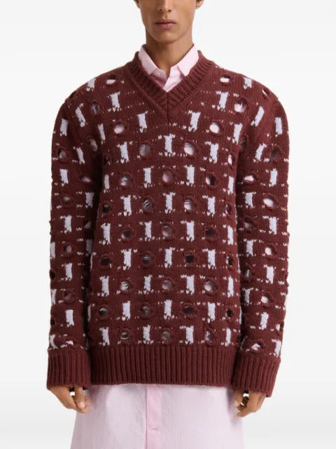 Marni brown wool-cashmere sweater with cut-out polka dots