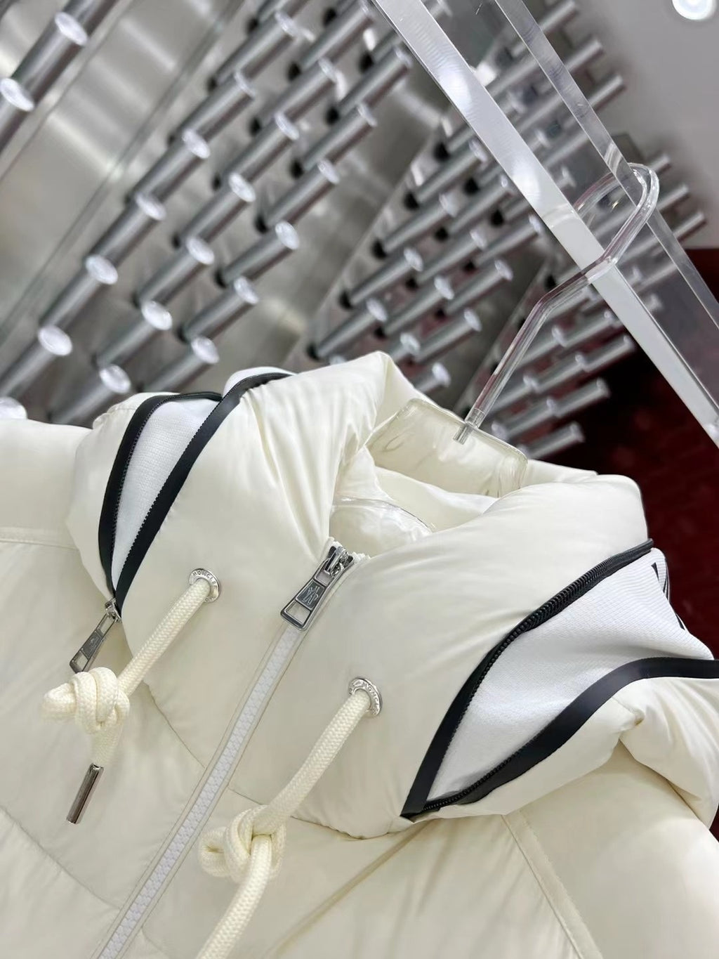 Moncler Quilted Ivory White Hooded Puffer Vest