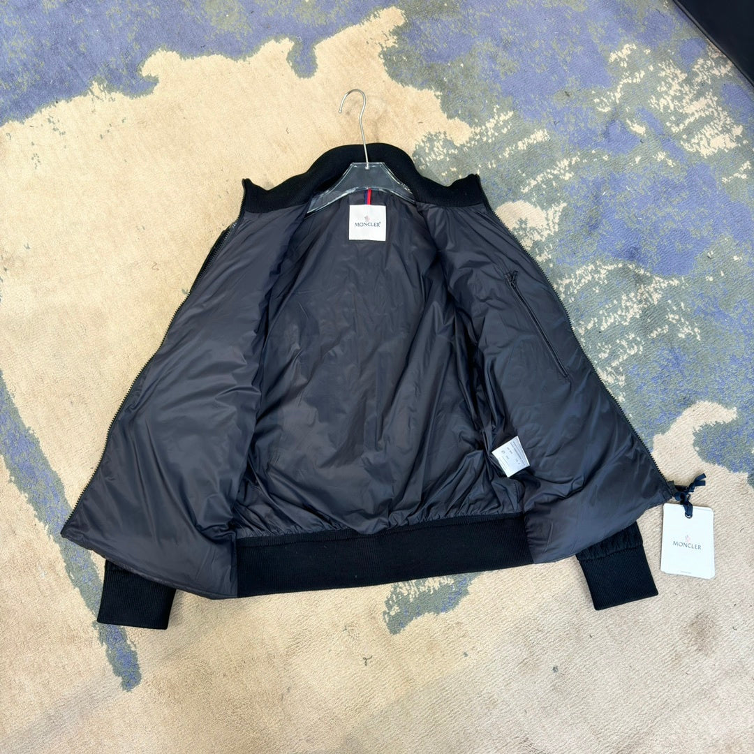 Moncler Hybrid Black Cable-Knit Zip-Front Jacket