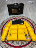 The North Face Quilted Yellow and Black Stand-Collar Puffer Jacket