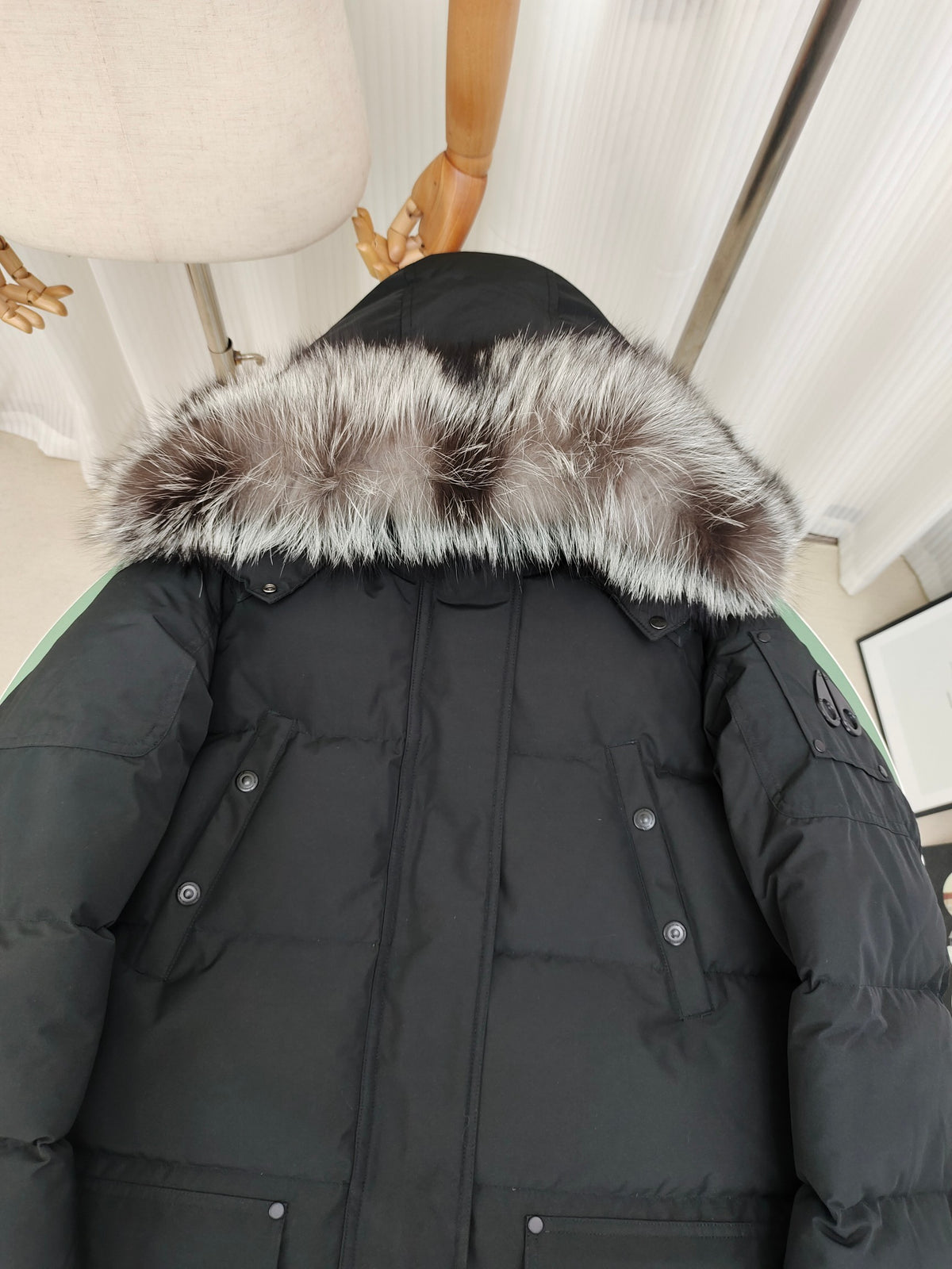 Moose Knuckles Quilted Black Hooded Longline Parka