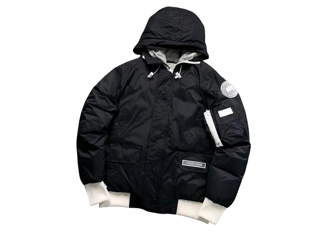 Canada Goose Black and White Hooded Bomber Jacket