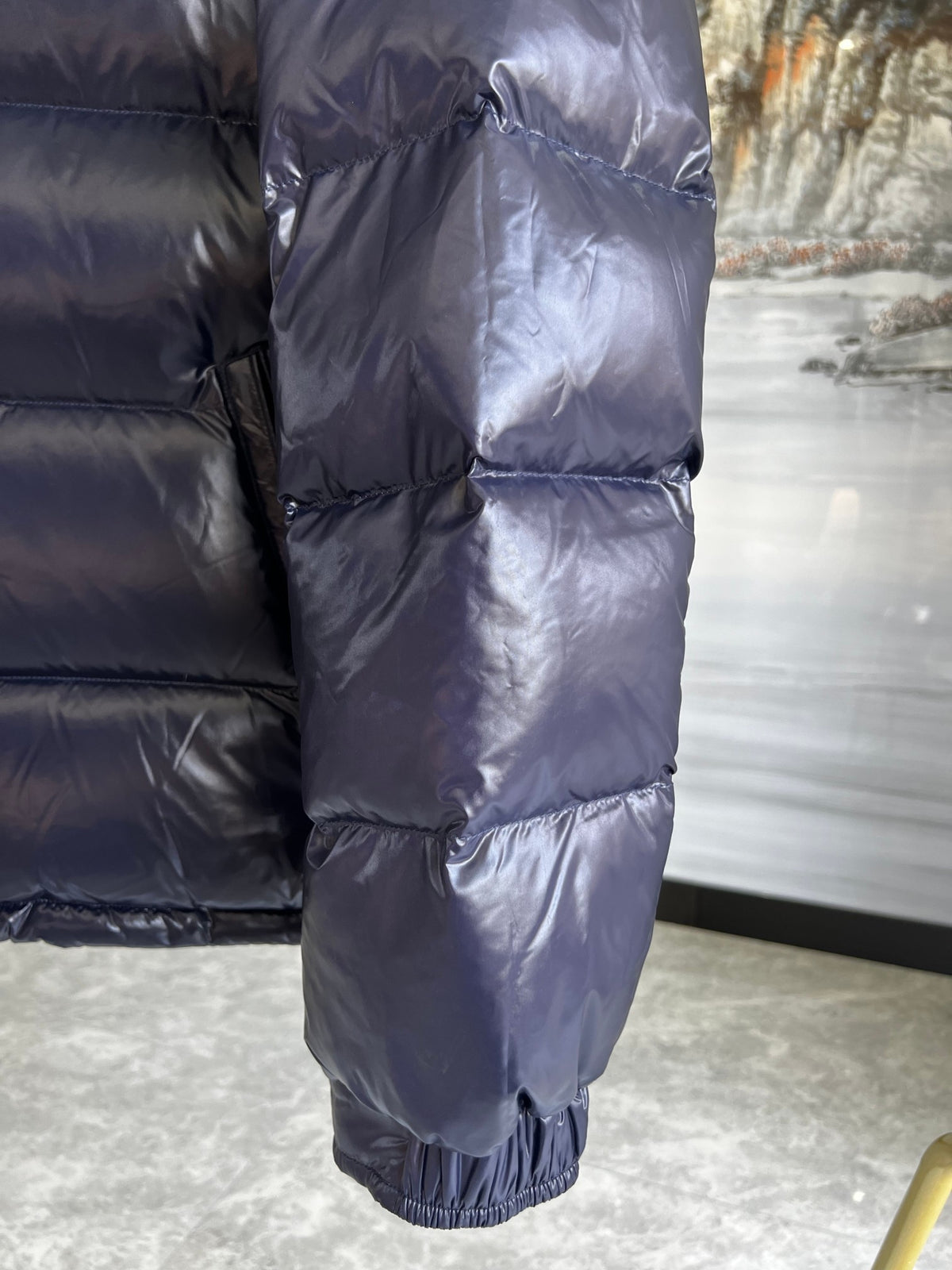 Moncler Glossy Navy Blue Hooded Quilted Puffer Jacket