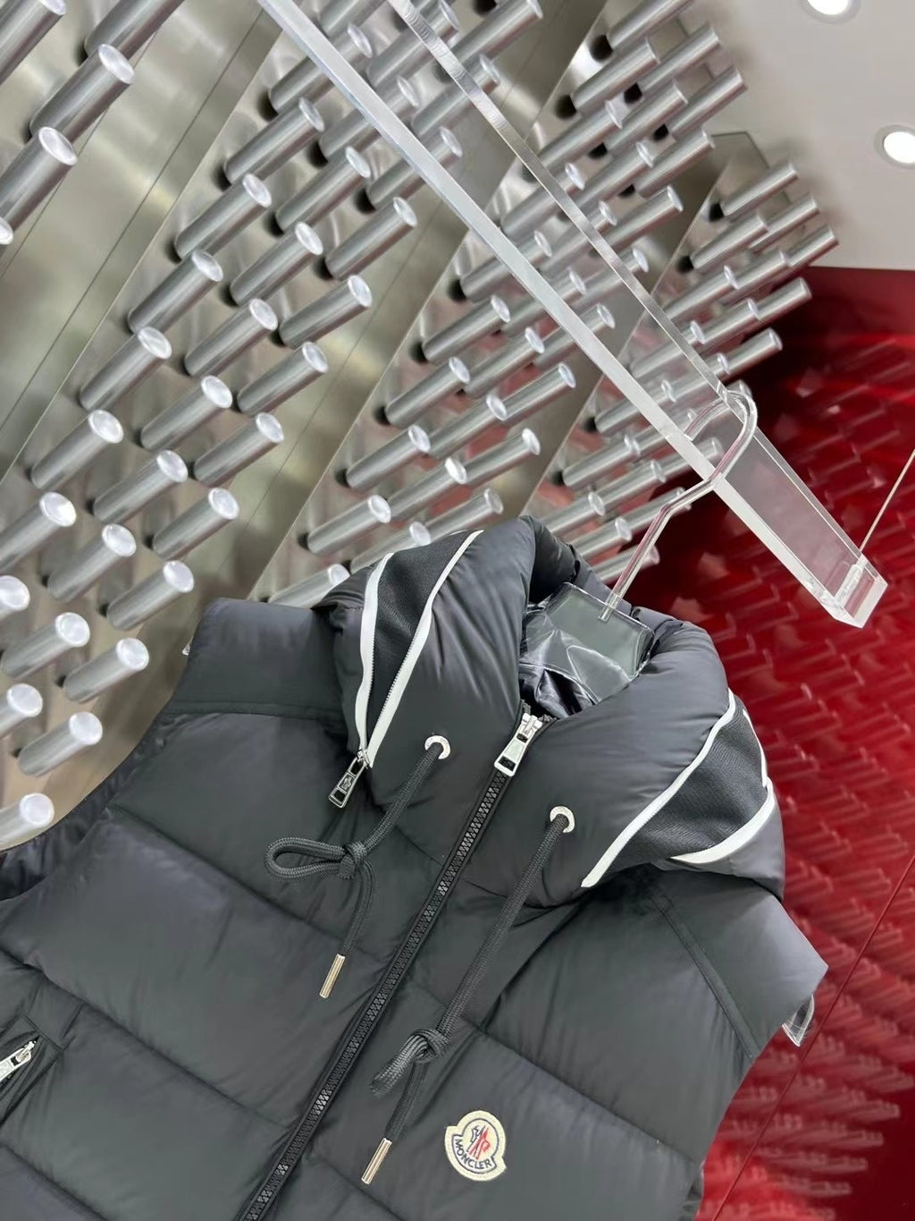 Moncler Quilted Charcoal Gray Hooded Puffer Vest