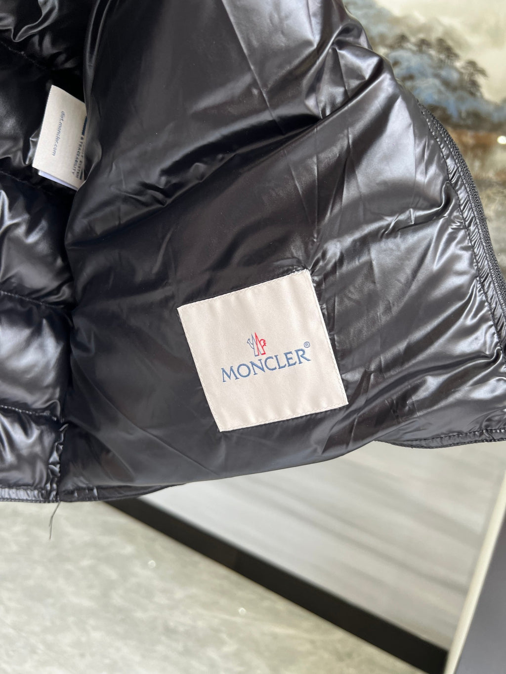 Moncler Glossy Black Quilted Zip-Front Puffer Vest