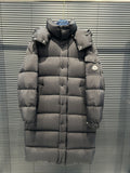 Moncler Quilted Charcoal Gray Hooded Longline Puffer Coat